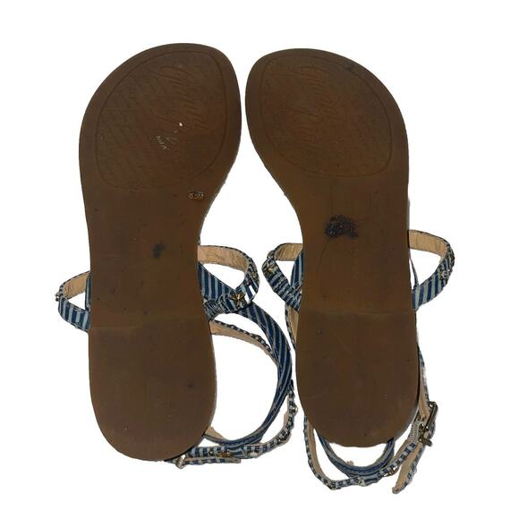 Gianni Bini Sandals Womens 8.5 Strappy Ankle Straps Flats - Blue With Detailing - Picture 9 of 9